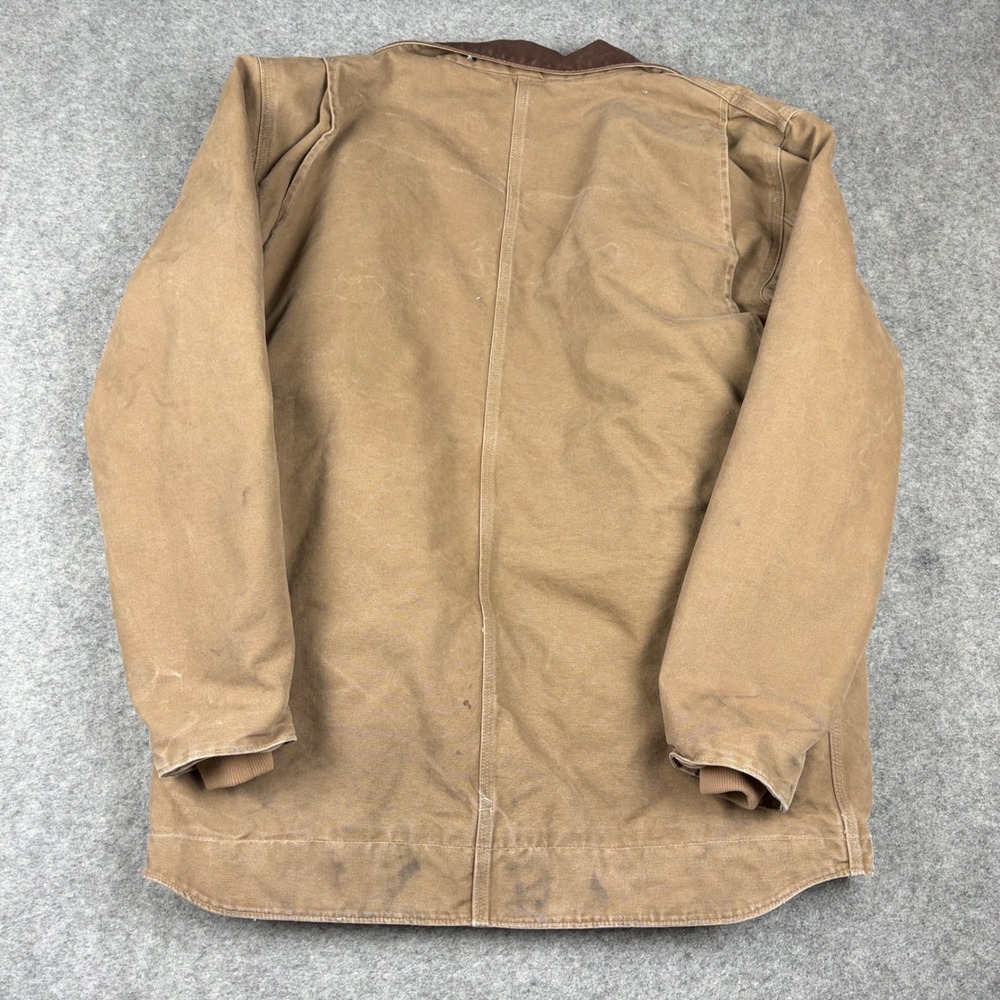 Carhartt Sherpa Lined Duck Jacket Mens Large Tall Brown Canvas Workwear Coat - Picture 10 of 15